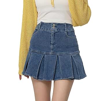 Amazon.co.jp: [LALACONG] ミニスカート デニムプリーツスカート